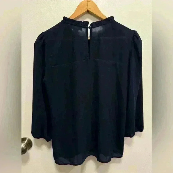Monteau women’s navy blue long sleeve blouse with sheer top layer size medium - Picture 6 of 12